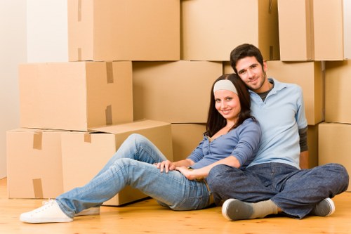 Organized boxes and furniture in a storage unit