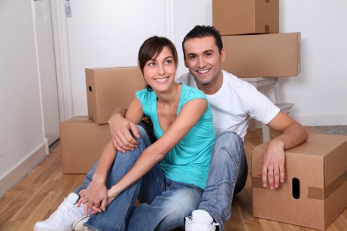Packed furniture and boxes prepared for household storage